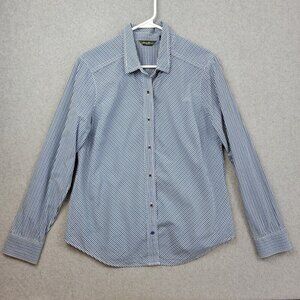 Vintage Eddie Bauer Button Front Top Womens Large Blue‎ Black Gingham Plaid